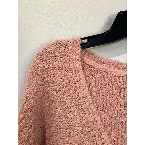 Free People Pink Fuzzy Knit V Neck Pullover Cozy Chic Size L - Picture 5 of 7